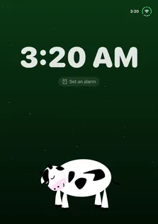 The Bedside Clock on iPhone Duo, half open and held tall: 3:20 AM on the top page, Naomi asleep on the bottom one