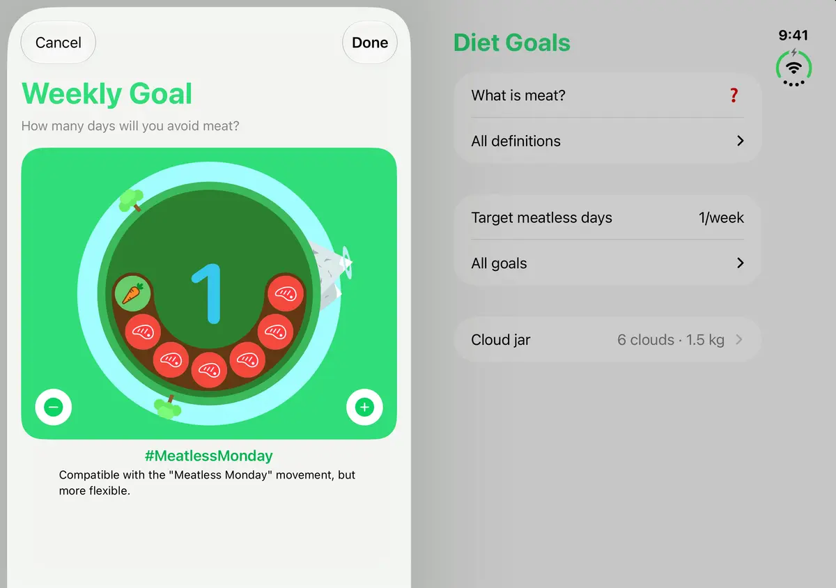 No Meat Today Weekly goal, iPhone Duo Book landscape