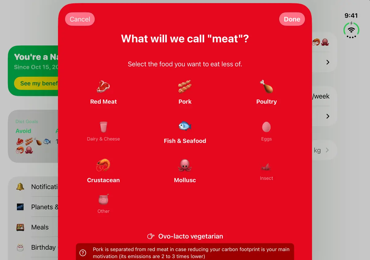 No Meat Today Diet picker, iPhone Duo Open landscape