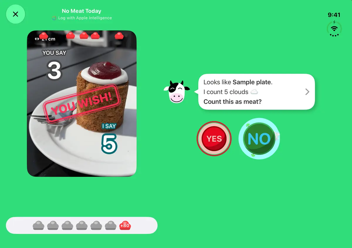 No Meat Today Meal scanning, iPhone Duo Open landscape