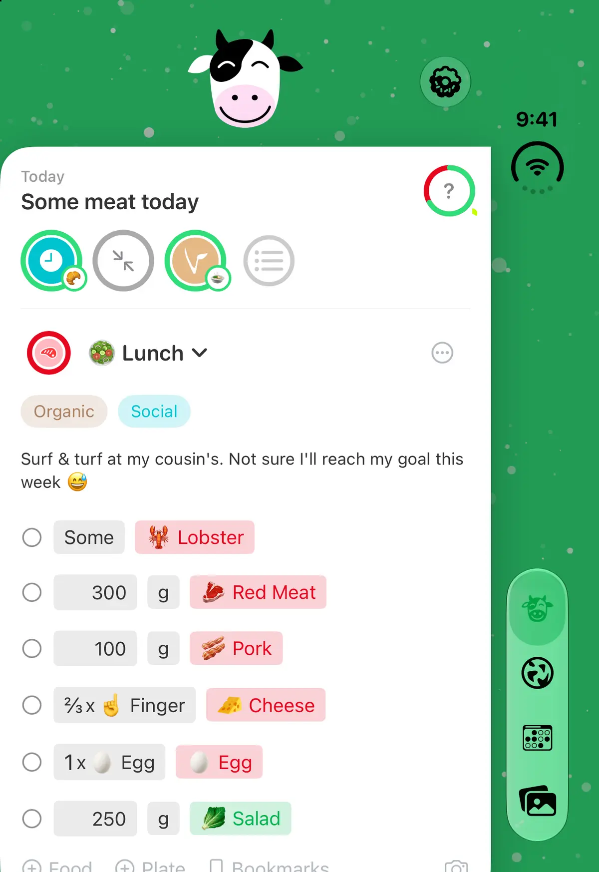 iPhone Duo, closed (outer display): the meal editor