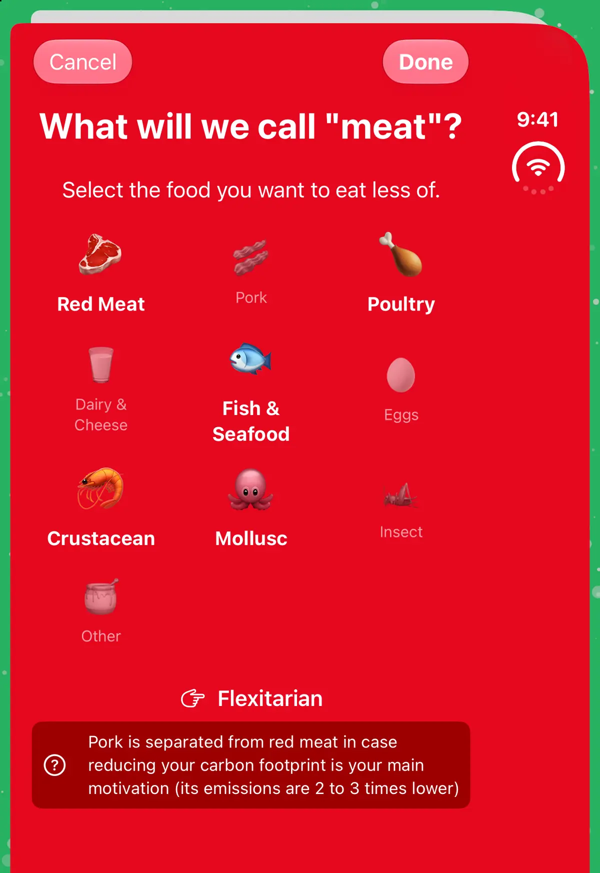 iPhone Duo, closed (outer display): the diet picker