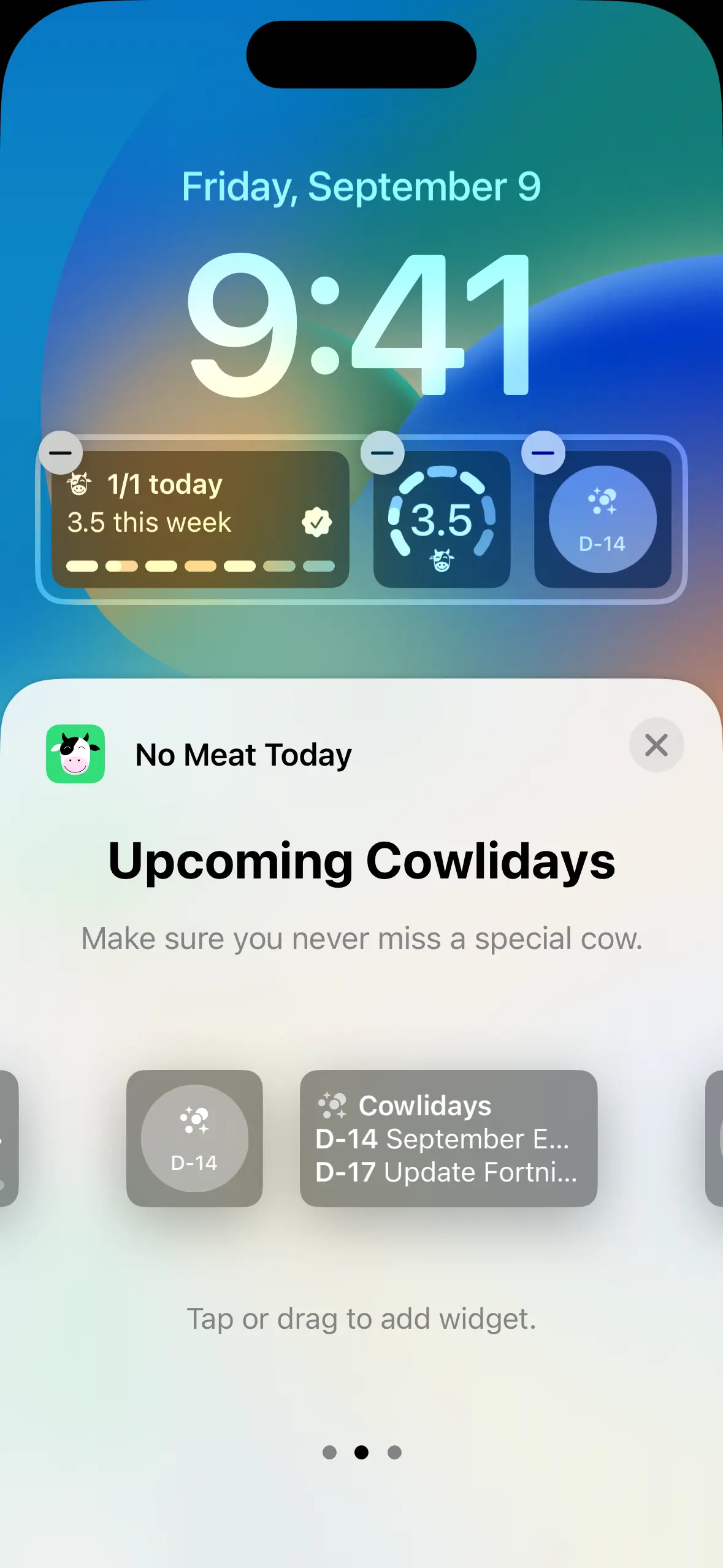 No Meat Today — Lock Screen Widgets