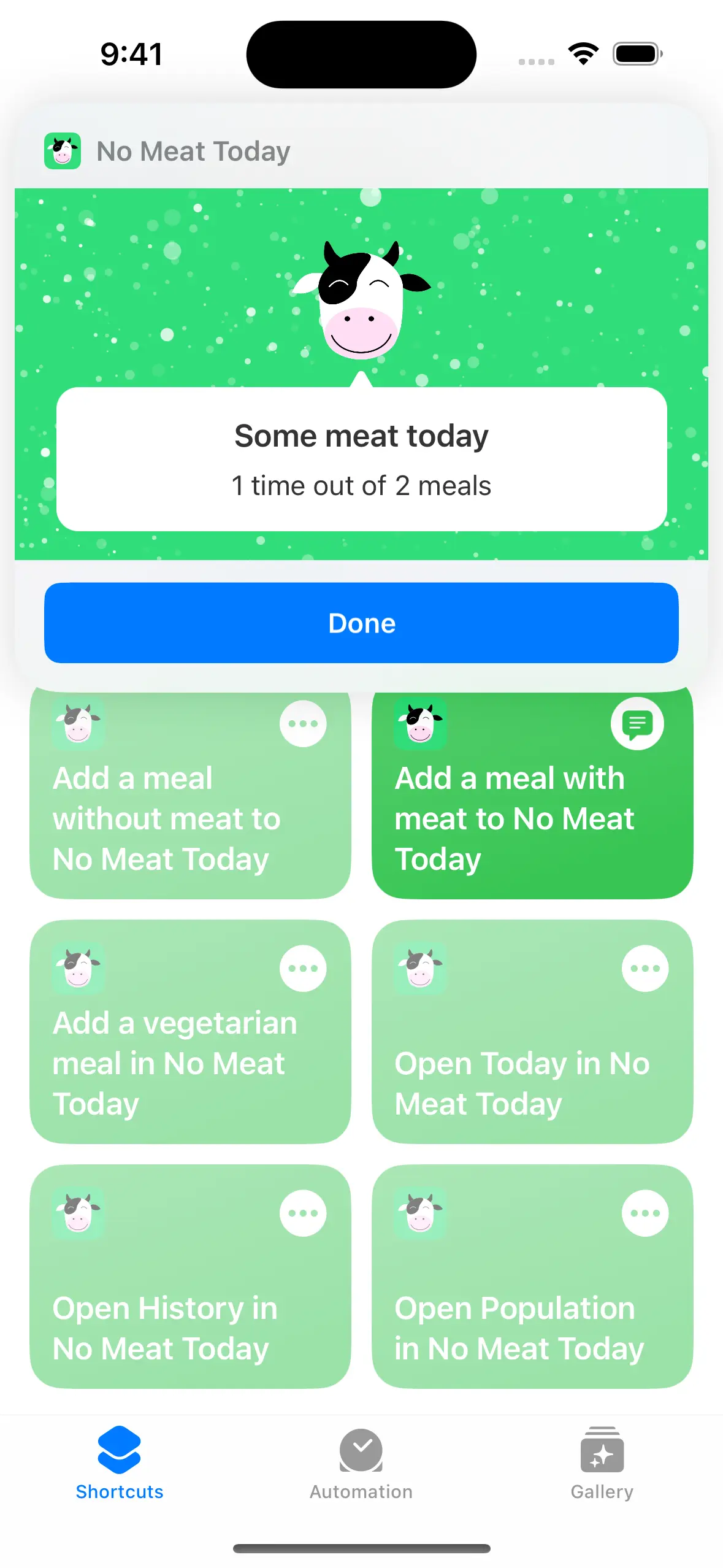 No Meat Today — Shortcuts